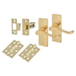 Touchpoint Polished Brass Victorian Scroll Latch Door Handles Pack - Short Plate