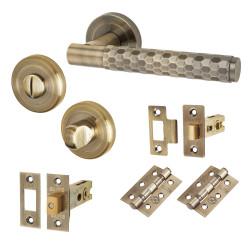 Altro Antique Brass Honeycomb Bathroom Deadbolt Lock Door Handles on Rose Pack - Cara Range