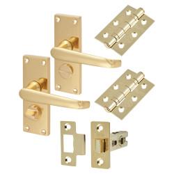 Touchpoint Polished Brass Victorian Straight Privacy Latch Door Handles Pack - Short Plate