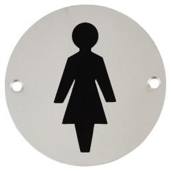 Touchpoint Ladies Toilet Door Sign - 75mm Diameter - Satin Aluminium
