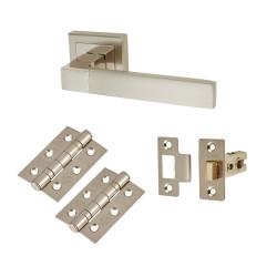 Altro Polished/Satin Nickel Latch Door Handles on Square Rose Pack - Gama Range