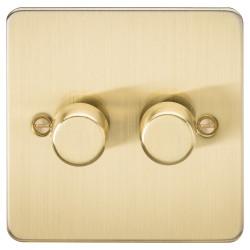 Knightsbridge 5-150W 2 Gang 2 Way Push On/Off Rotary Flat Intelligent LED Dimmer - Brushed Brass