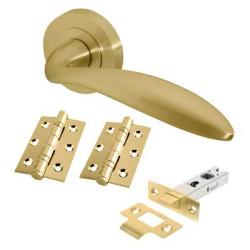 Touchpoint Satin Brass Latch Door Handles on Rose Pack - Morgan Range