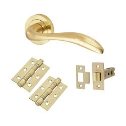 Altro Satin Brass Latch Door Handles on Rose Pack - Sussex Range