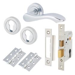 Touchpoint Polished Chrome Scroll Euro Lock Door Handles on Rose Pack - Scarlett Range