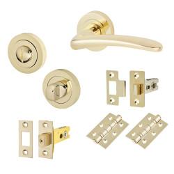 Touchpoint Polished Brass Bathroom Deadbolt Door Handles on Rose Pack - Eloise Range