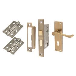Touchpoint Antique Brass Victorian Scroll 3 Lever Sashlock Door Handles Pack