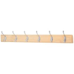 Touchpoint Hat & Coat Hook Rail - 685 x 70mm - 6 Hooks - Pine Board with Polished Chrome Hooks