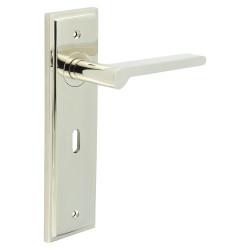 Burlington by Frelan Polished Nickel Fire Rated Keyhole Lock Door Handles - Fitzrovia - 200 x 55mm