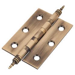 Finial Ball Bearing Butt Door Hinge - 75 x 50 x 2mm - Antique Brass - Pair