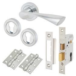 Altro Satin Chrome Euro Door Handles on Rose Pack - Knightsbridge Range