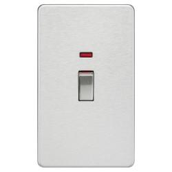 Knightsbridge 45A 2 Gang Screwless Double Pole Cooker Switch with Neon - Brushed Chrome