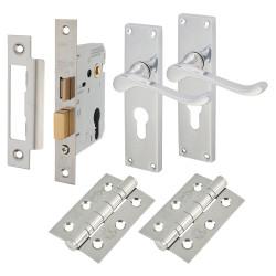 Touchpoint Polished Chrome Victorian Scroll Euro Lock Door Handles Pack