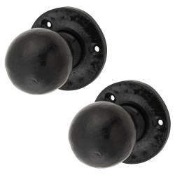 Olde Forge Antique Black Iron Ball Mortice/Rim Door Knob with Escutcheon - 62mm Rose Diameter