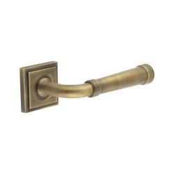 Burlington by Frelan Antique Brass Fire Rated Door Handles on Square Stepped Rose - Highgate Range Rose