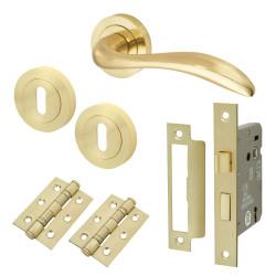 Altro Satin Brass 3 Lever Sashlock Door Handles on Rose Pack - Sussex Range