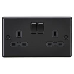 Knightsbridge 13A 2 Gang Double Pole Switched Socket with Twin Earths - Matt Black