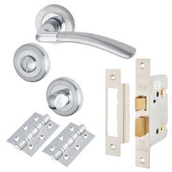 Altro Satin/Polished Bathroom Lock Door Handles on Rose Pack - Berkshire Range