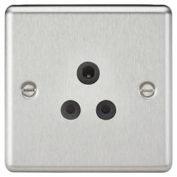 Knightsbridge 5A Round Edge Unswitched Round Pin Socket - Brushed Chrome with Black Insert