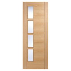 LPD Vancouver 4 Light Offset Clear Glazed Pre-Finished Solid Internal Door - 2040 x 826 x 40mm - Oak