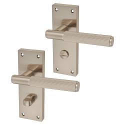 Altro Satin Nickel Lines Bathroom Door Handles - Nova Range - 155 x 55mm