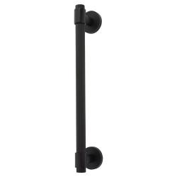 Hampstead Matt Black 20mm Thick Lines T-Bar Door Pull Handle on Rose - Screw Fix - 300mm Centres