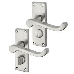 Touchpoint Satin Chrome Budget Scroll Privacy Door Handles - Short Plate - Mia Range - 114 x 42mm