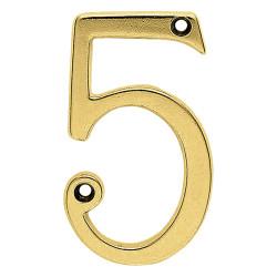 76mm Screw Fix Door Numeral - 5 - Polished Brass