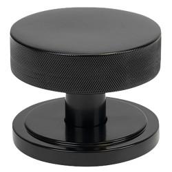From The Anvil Brompton Black Round Knurled Centre Door Knob on Art Deco Rose - 90mm Rose Diameter