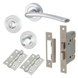 Touchpoint Satin Chrome Bathroom Lock Door Handles on Rose Pack - Rimini Range
