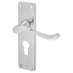 Touchpoint Polished Chrome Victorian Scroll Euro Lock Door Handles - 155 x 42mm