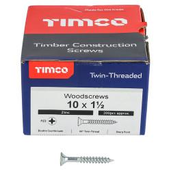 TIMCO Twin Threaded Pozi Countersunk Wood Screws - 10 x 1 1/2" - Zinc Plated - Pack of 200