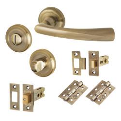 Altro Antique Brass Bathroom Deadbolt Lock Door Handles on Rose Pack - Rochester Range