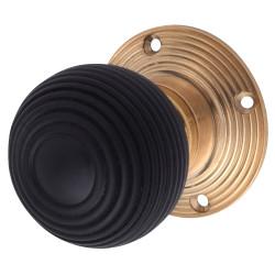 Olde Forge Ebony Knob & Polished Brass Rose Cottage Mortice/Rim Door Knob - 58mm Rose Diameter