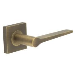 Burlington by Frelan Antique Brass Fire Rated Door Handles on Square Rose - Knightsbridge Range