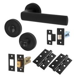 Altro Matt Black Bathroom Deadbolt Lock Door Handles on Rose Pack - Zara Range