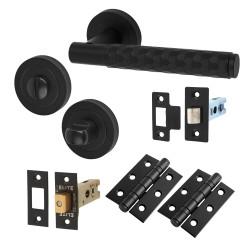 Altro Matt Black Honeycomb Bathroom Deadbolt Lock Door Handles on Rose Pack - Cara Range