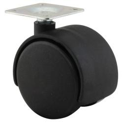 Mini Twin Wheel Castor - Swivel No Brake - 45kg Max Weight - 50mm Diameter - Black - Pack of 4