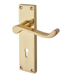Touchpoint Polished Brass Budget Scroll Keyhole Lock Door Handles - Mia Range - 153 x 42mm