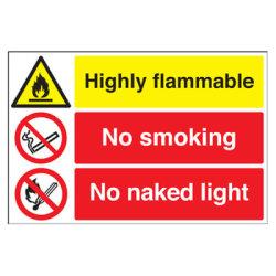 Altro Danger Highly Flammable / No Smoking / No Naked Lights Sign - 600 x 400mm - Rigid Plastic