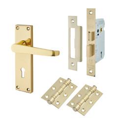 Touchpoint Polished Brass Budget Straight 3 Lever Sashlock Door Handles Pack - Mia Range