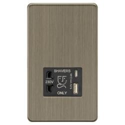 Knightsbridge 230V Shaver Socket with Type A/C USB Ports - 2.4A - Antique Brass