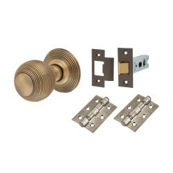 Hampstead Antique Brass Beehive Mortice Door Knobs Pack - 60mm Rose Diameter