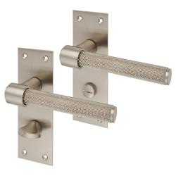 Altro Satin Nickel Knurled Bathroom Door Handles - Loxley Range - 150 x 50mm