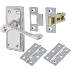 Touchpoint Polished Chrome Budget Rope Edge Scroll Latch Door Handles Pack - Short Plate