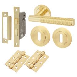 Altro Satin Brass Reeded 3 Lever Sashlock Door Handles Pack - Lily Range