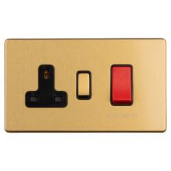 Eurolite Concealed 45A 2 Gang DP Cooker Switch & 13A Switched Socket - Satin Brass/Black