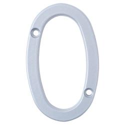 76mm Screw Fix Door Numeral - 0 - Premium Satin Silver