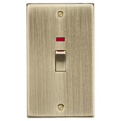 Knightsbridge 45A 2 Gang Square Edge Double Pole Cooker Switch with Neon - Antique Brass