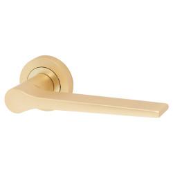Jedo Satin Brass Fire Rated Door Handles on Round Rose - Geo Range